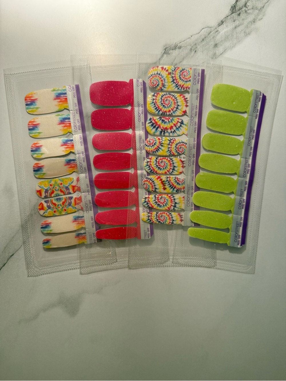 Color Street Nail Strips — Tie-Dye, Neon Pink & Lime Green